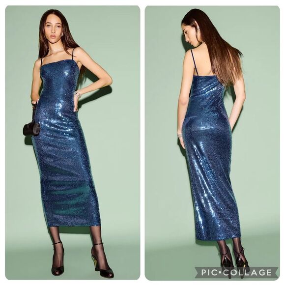 Reformation XS Elise Blue Sequin Knit Dress - Picture 1 of 11